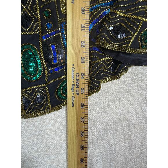 Scala Women 2X Black Gold Sequin Silk Beaded Long Sleeve Hook Eye Evening Jacket - Picture 6 of 12